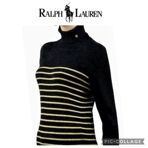 Lauren Ralph Lauren black golden stripped turtle neck sweater size M